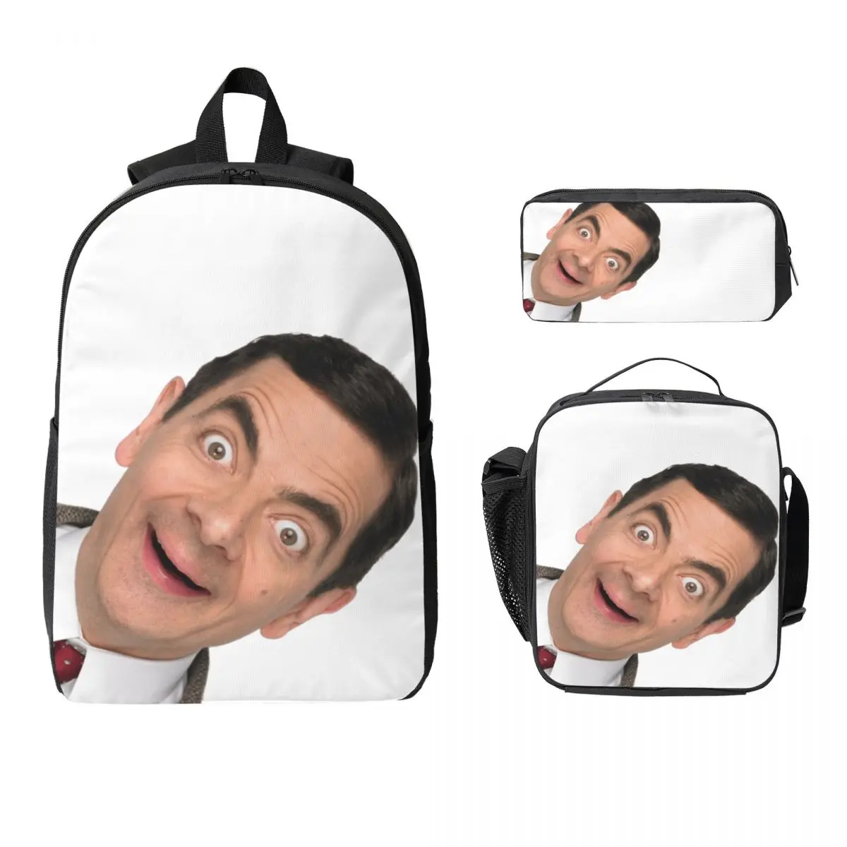 Mr. Bean กระเป๋าเป้สะพายหลังนักเรียนชายหญิง BookBag กระเป๋านักเรียนกระเป๋าสะพายคอมพิวเตอร์ 3ps ถุงอาหารกลางวันฉนวนดินสอกรณี