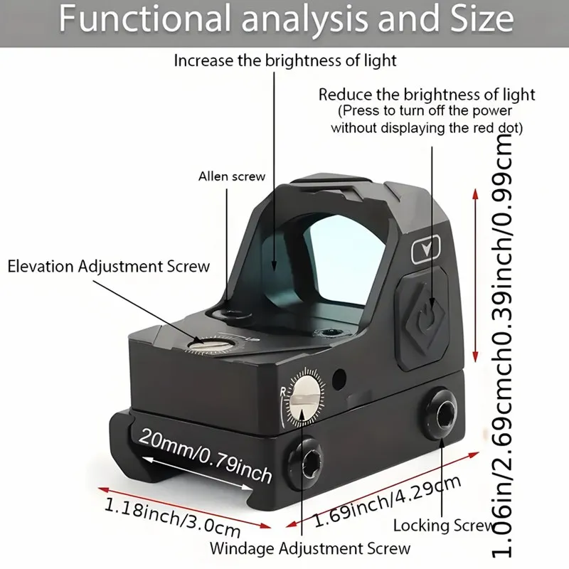 Mini Red Sight Shake Awake Optic Sight للبندقية والمسدسات والمسدسات 2MOA، 12 نطاق تعديل السطوع بنقطة حمراء، #4