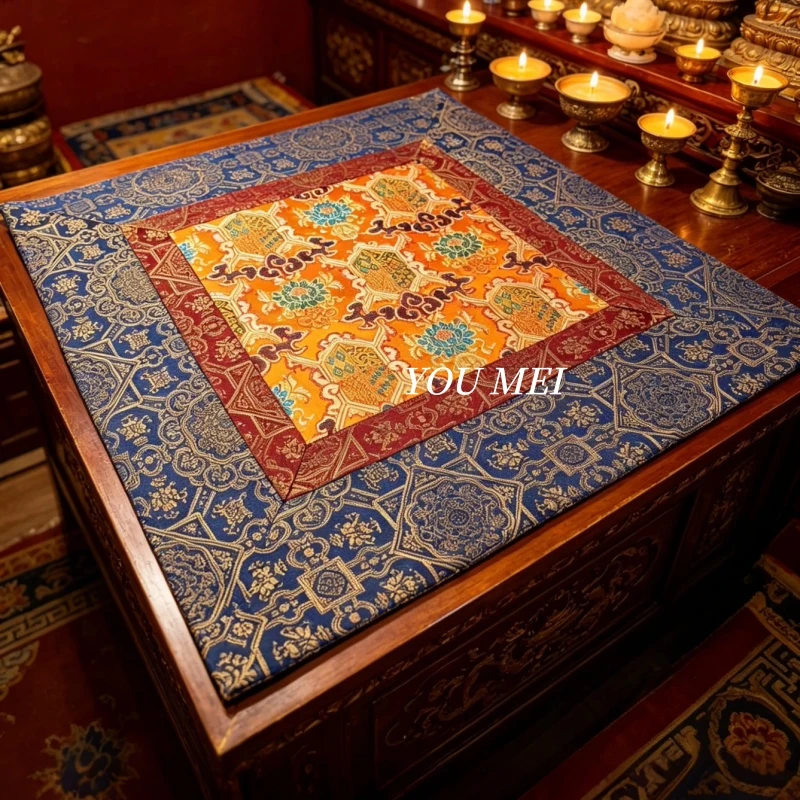 Tibetan-Style Embroidery Sunflower Flower Pattern Tablecloth Mat,Buddhist Hall Arrangement Decorative Sacred Artifact Altar Mat
