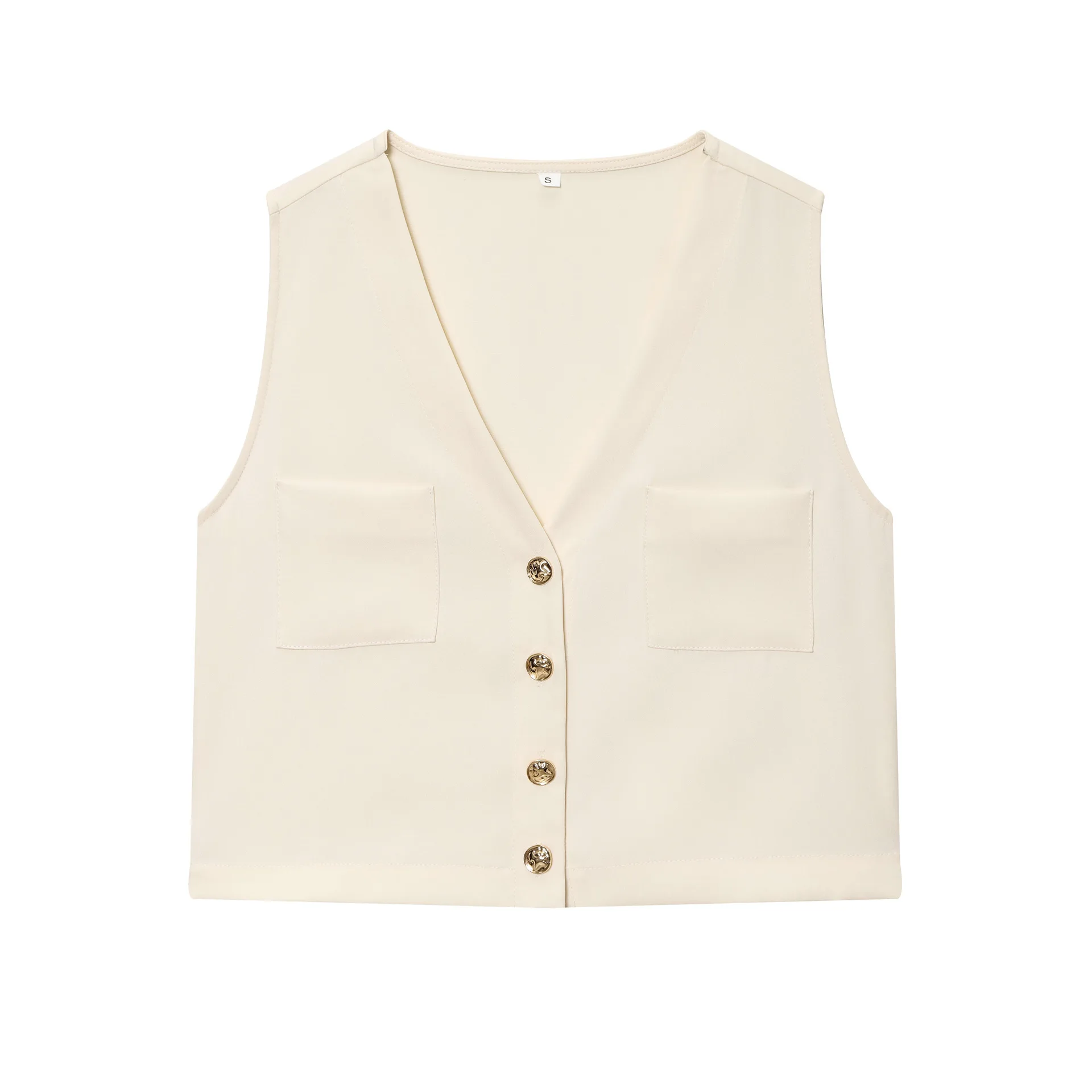 

Осенние новинки в европейском и американском стиле 2025 года для женского крепа без рукавов, удобный топ без рукавов с v-образным вырезом