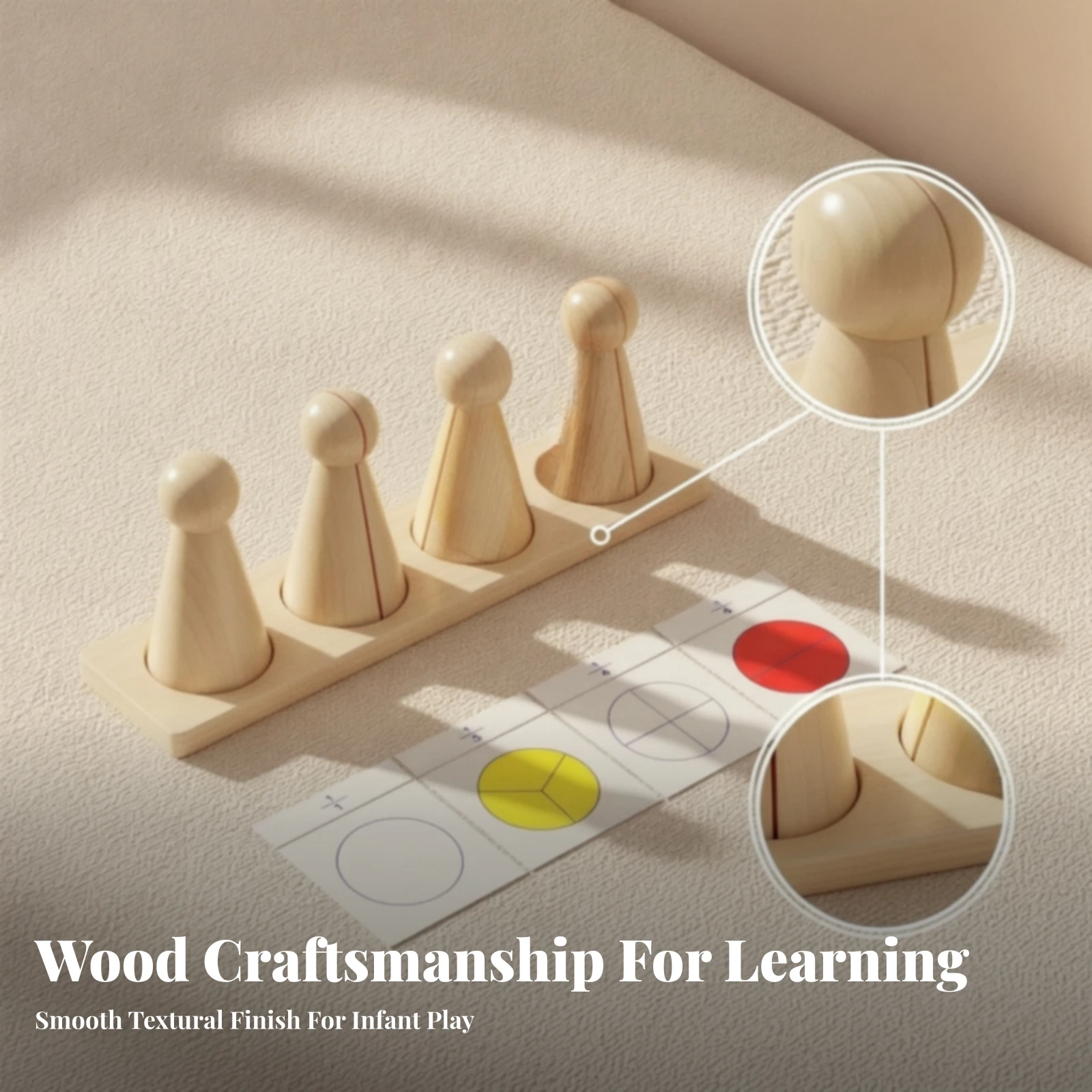 Wooden Fraction Manipulative with Base Tactile Wooden Educational Fraction Teaching Aid Math Manipulatives Child-Friendly Fun