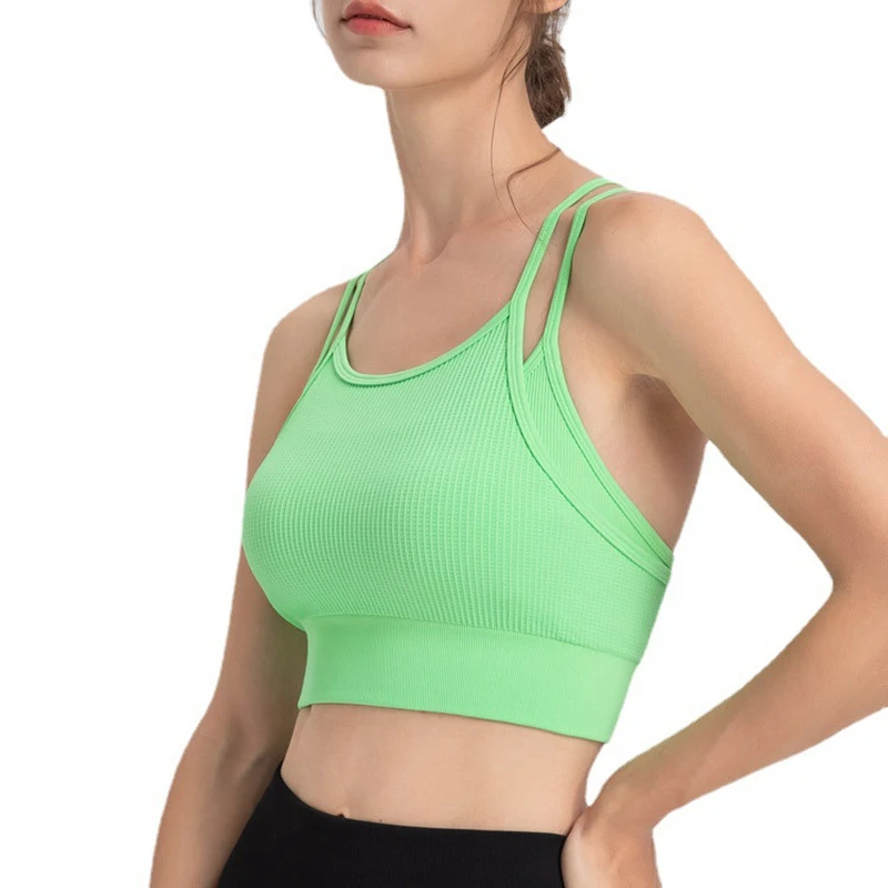 Women Solid Color Sling Vest Girls Camisole Sexy Backless Halter Tank Tops Rib Knit Vests Sport Yoga Slim Bottom Clothes