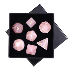 Juego de dados DND poliédricos de cristal de cuarzo rosa Natural, piedras caídas pulidas para juegos de mesa RPG MTG, decoración del hogar, 7 piezas por juego
