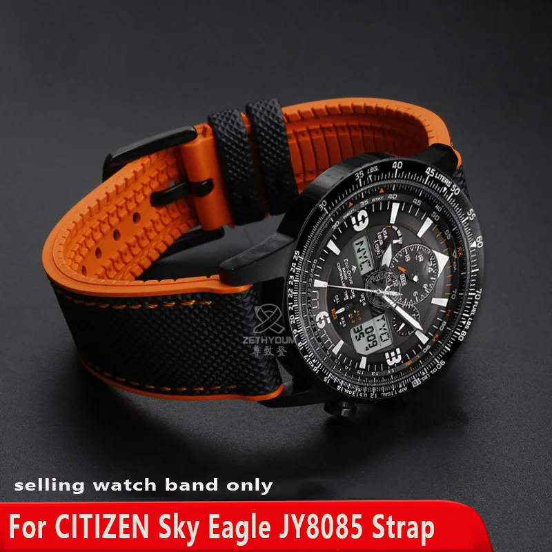 For CITIZEN Sky Eagle second-generation Black Angel JY8085/8075 fluororubber silicone strap Universal brand watches 22MM