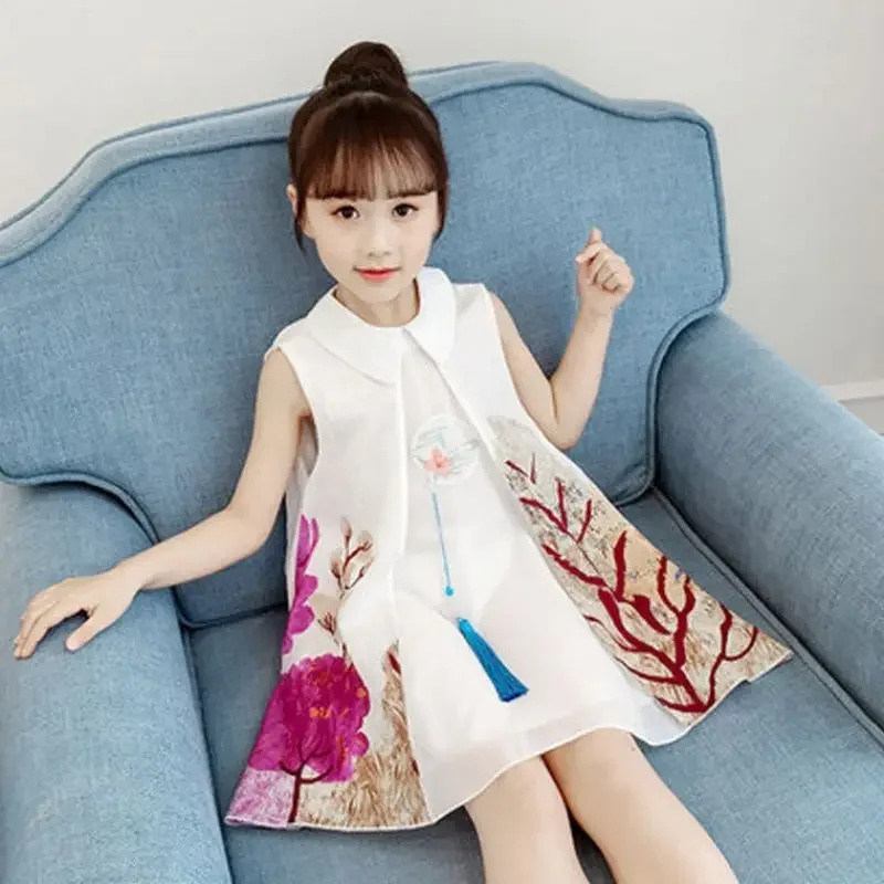 

Summer Clothes Hanfu Girls Dress New Fashion Children's Vintage Net Yarn Dress Kids Girls Dresses for School Wedding of 12 Years