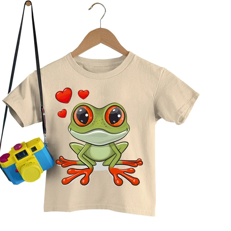 Love Frog T Shirt New Kids Girl Tshirt Cute Frog Art Top Tee Fashion Children Clothes Summer Short Sleeve Cartoon Frog T-shirts