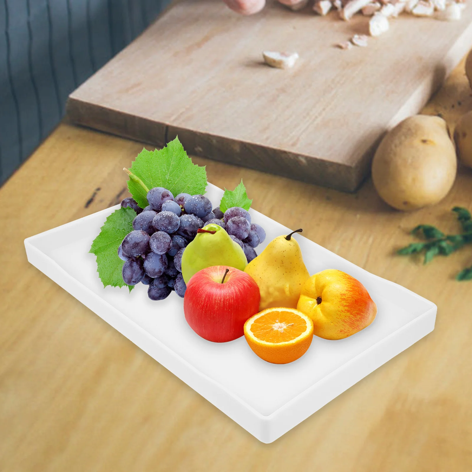 

2pcs Nonslip Serving Thickened Wood Grain For Hotel Bathroom Guest Room Use Snacks Tray Fruit Holder Dessert Plate Storage Tray