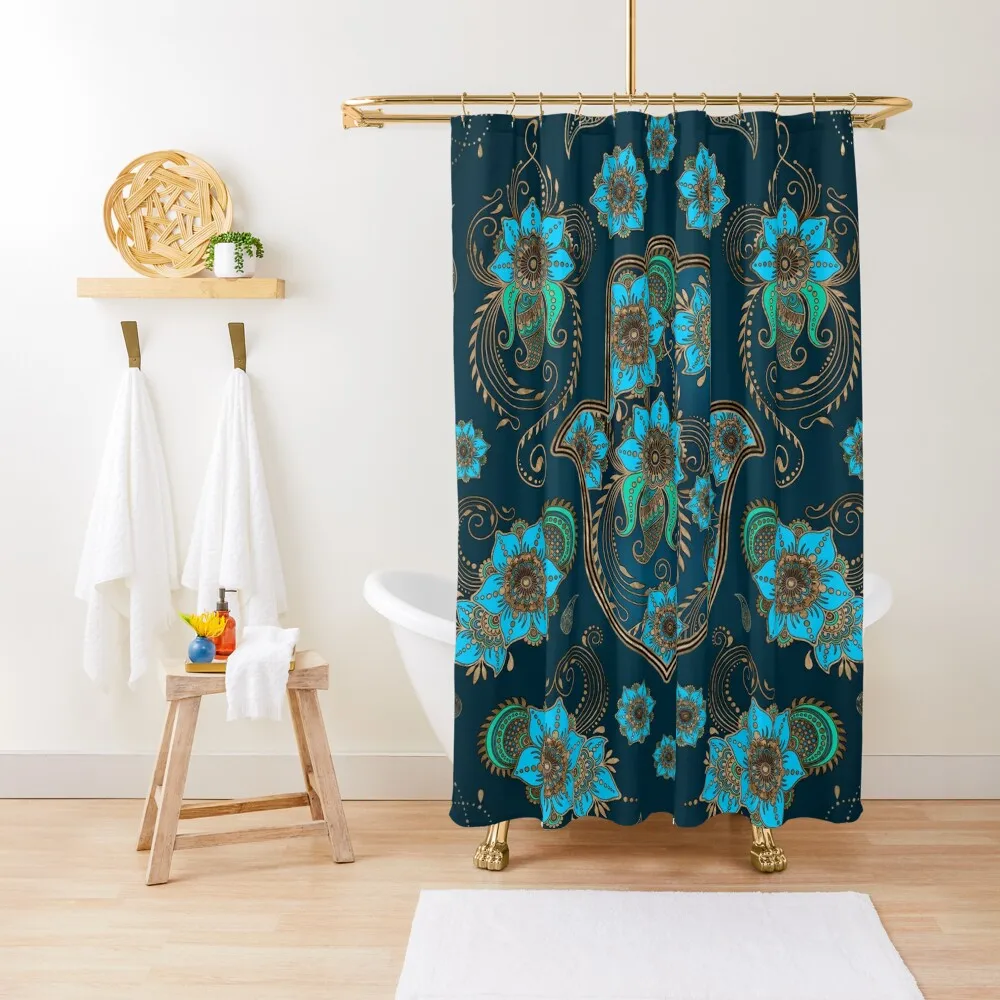 Hamsa Hand -Hand of Fatima Floral Ornament Shower Curtain For Shower Bathroom Box Curtain