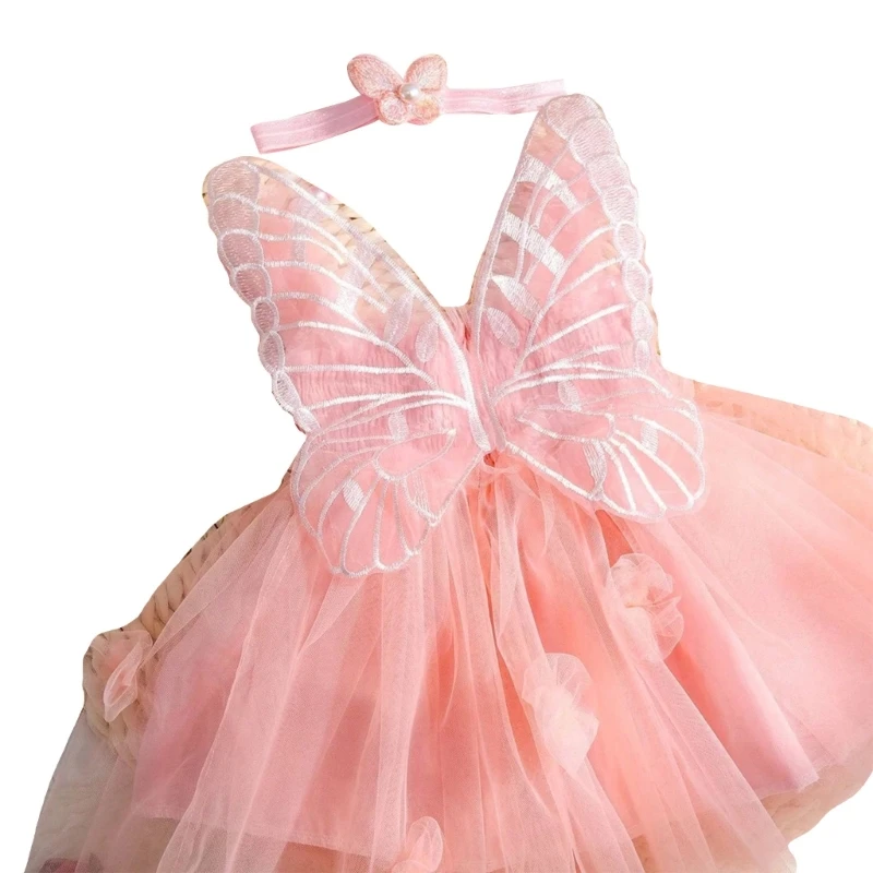 1 Set Infant Girls Birthday Photography Outfit Mesh Butterfly Dress and Headband