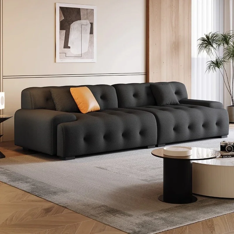 

Sofa Italian minimalist style black fabric modern simple small apartment living room straight row biscuits