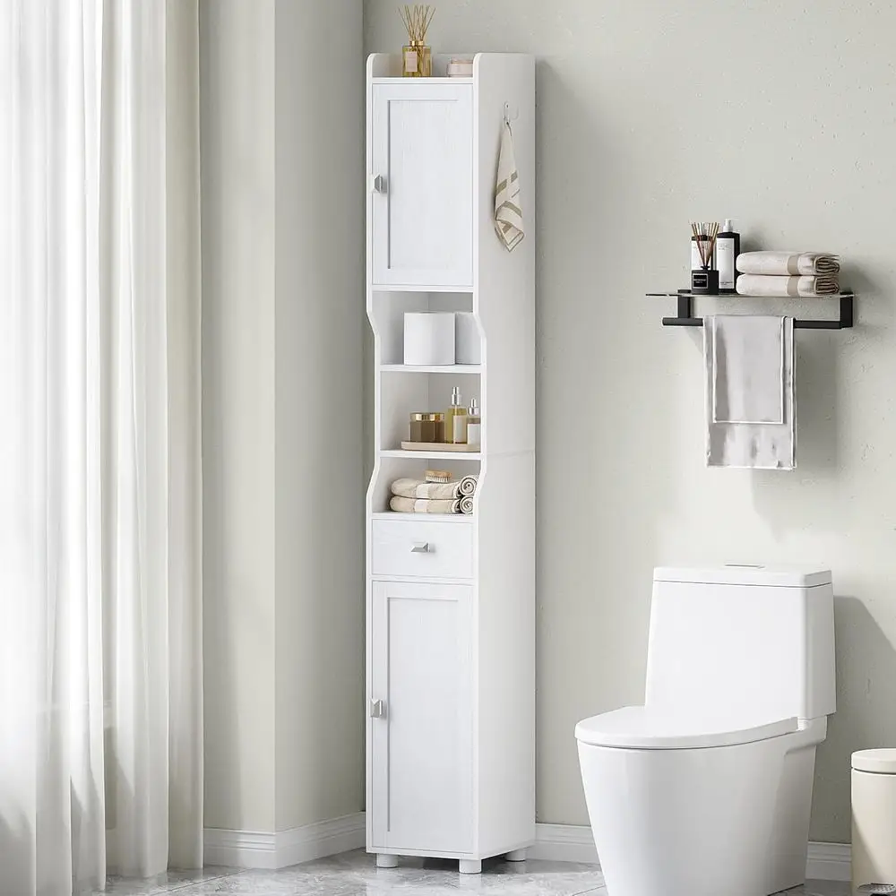 Szafka łazienkowa, wysoka szafka łazienkowa, wolnostojąca szafka podłogowa z 2 drzwiami i 1 szufladą, organizer na toaletę z A