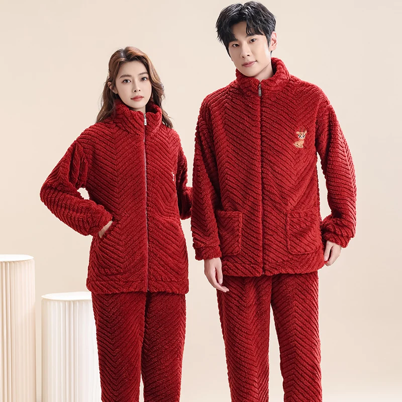 Ensemble de pyjama en velours imbibé de glouton pour les lieux d'amoureux, vêtements de nuit chauds, vêtements d'intérieur de salon, vêtements de maison, optique, Krasnojamas, automne, hiver