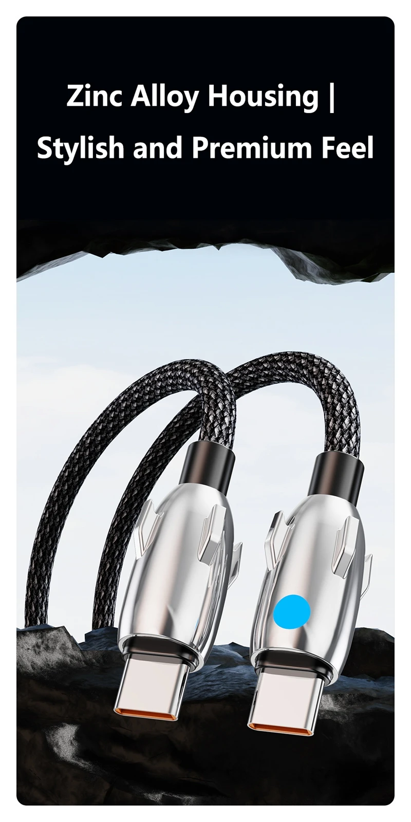 240W Schnellladekabel, geflochtenes Datenkabel, universelles Android- und USB-C-Schnellladekabel, U-zu-C, reines Kupfer, für Android, iPhone 15, 17 – Detail 6