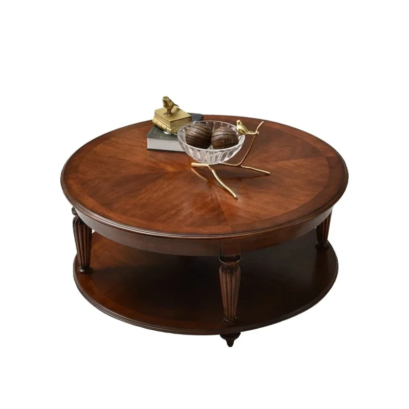 

French retro solid wood round coffee table cherry wood tea table large living room antique furniture rural full solid wood coffe