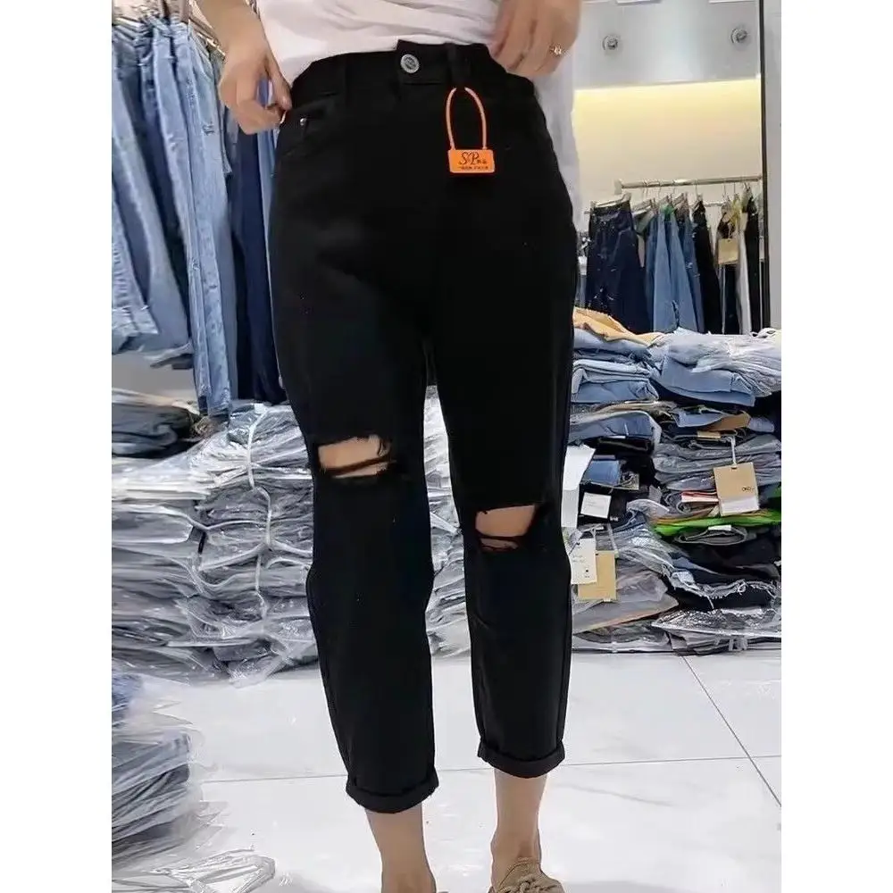 

Женские джинсы больших размеров, прямые брюки, тонкие весенние брюки-шаровары с эффектом похудения, повседневные штаны из смеси хлопка