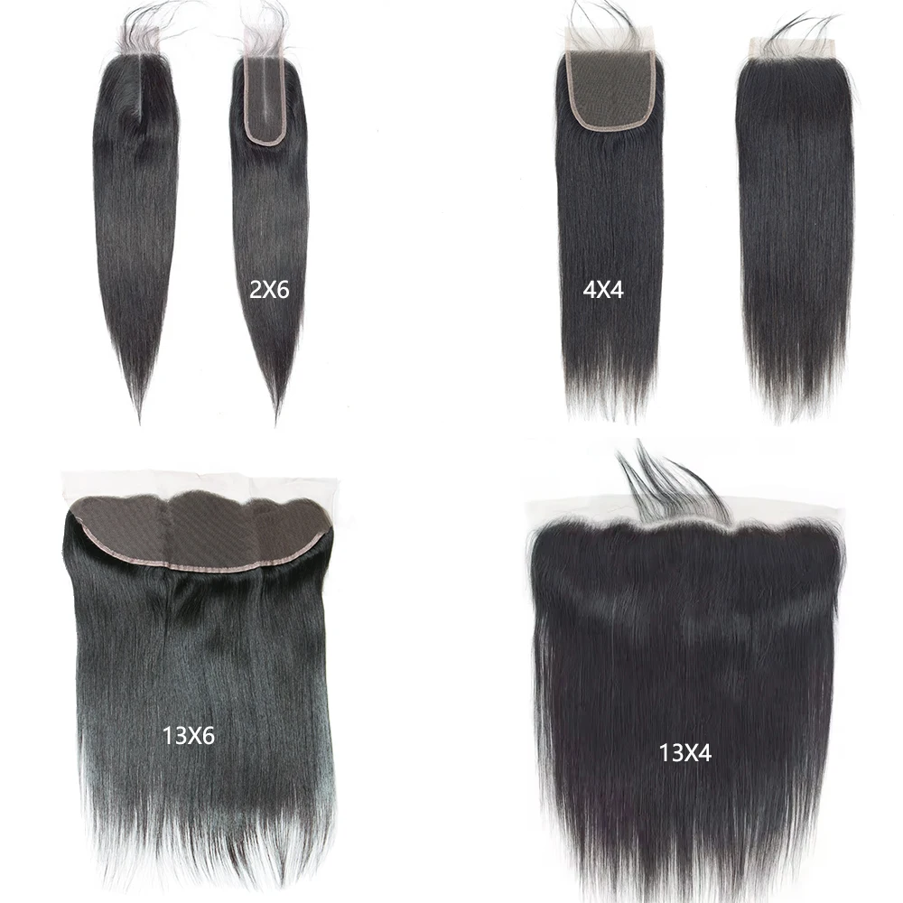 Missanna Pacotes de cabelo liso de 32, 34, 36, 38 e 40 polegadas com fecho, cabelo brasileiro com fecho de renda 4x4, apliques para costura.