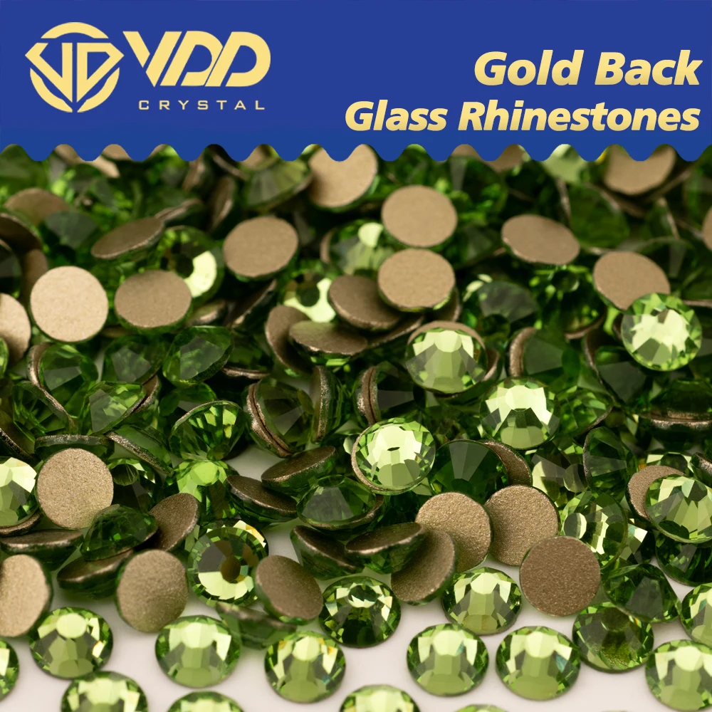 VDD 019 Peridoto de alta calidad SS4-SS20 diamantes de imitación de cristal dorado piedras de diamante planas para accesorios de manualidades de decoración de uñas