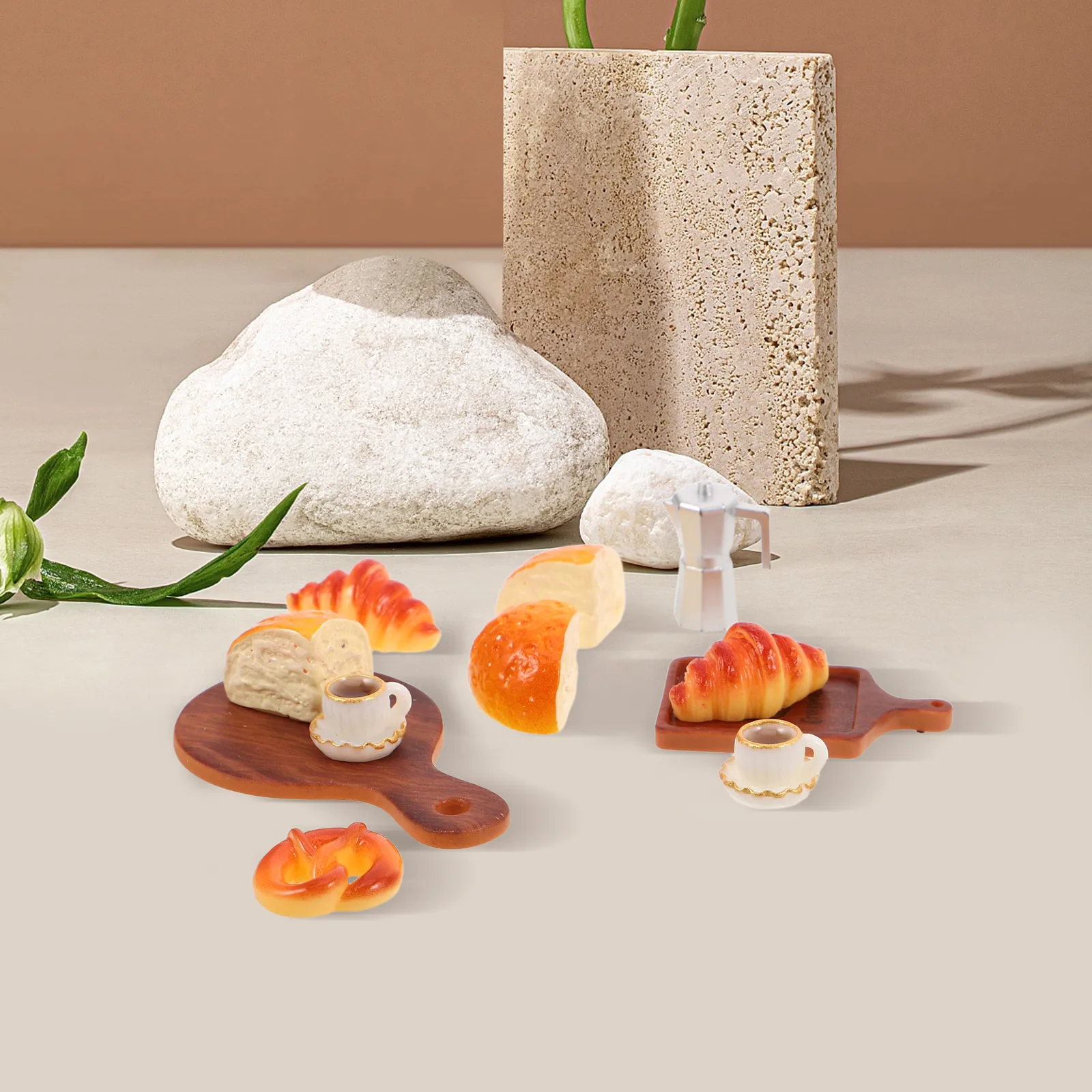 

1 Set Miniature Food Realistic Resin Bread Coffee Breakfast Set Dollhouse Bakery Kitchen Accessories For Pretend Play Display