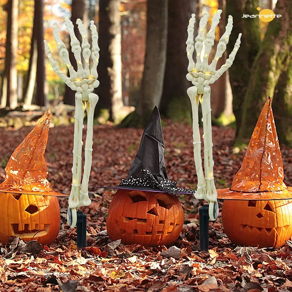 

1 Pair Halloween Skeleton Hand Ground Solar Lights Outdoor Lighted String Luminous Ghost Hand Arm Stakes Layout Props Decor Lamp