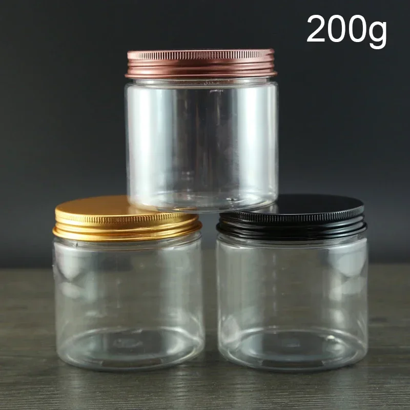 

200g Plastic Refillable Jar Empty Cosmetic Container 200ml Body Cream Lotion Coffee Beans Storage Transparent Clear Bottle