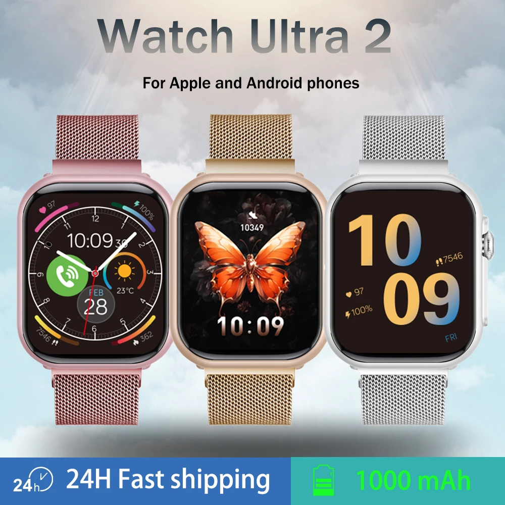 

Watch Ultra 2 Men Women 1000mAh AMOLED Heart Rate 100+Sport Bluetooth Call GPS Track Waterproof Smart Watch For IOS Android