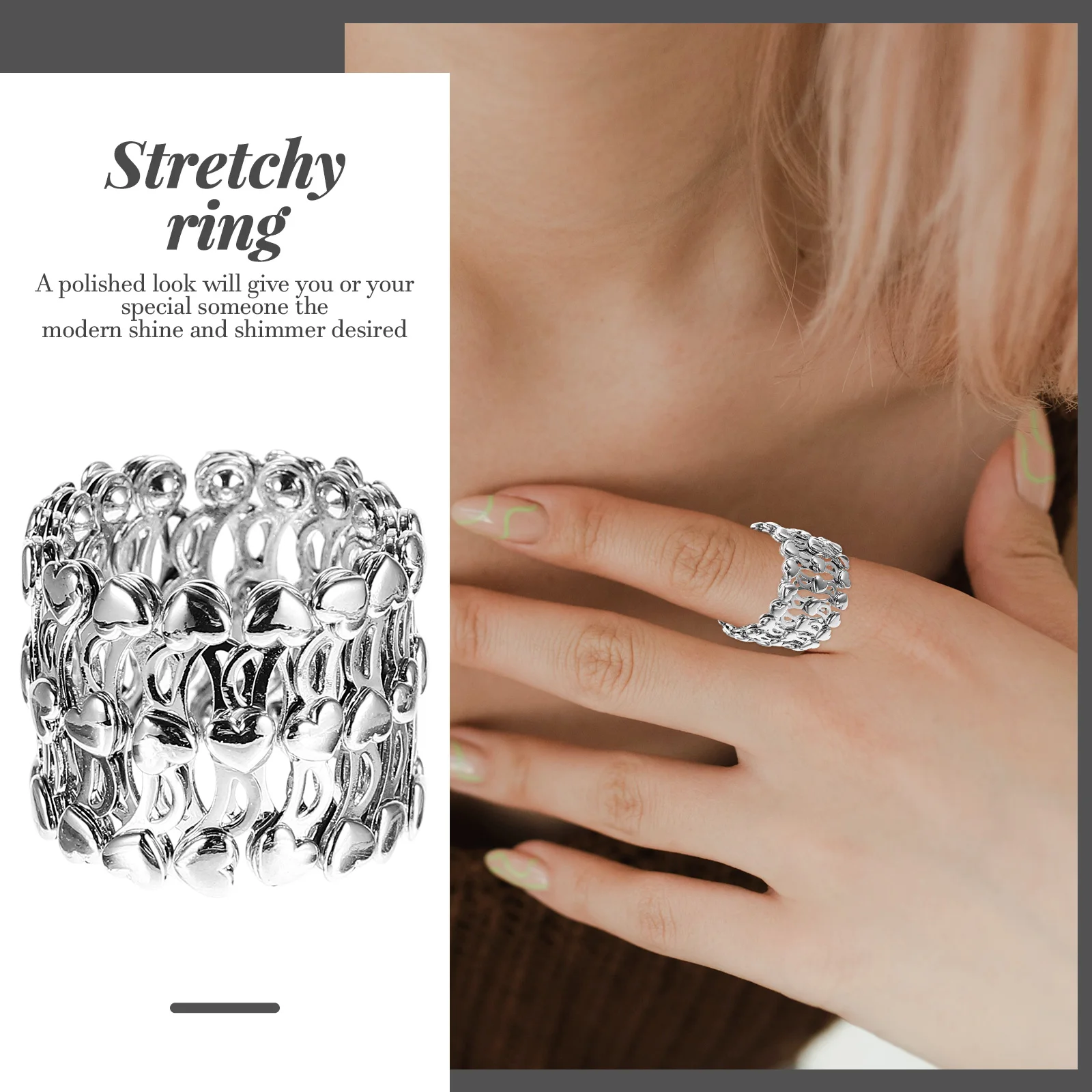 

Retractable Ring Bracelet Ornament Flexible Multifunction Novelty Rings for Women Stretch Silver Plated Copper Wrist Woman