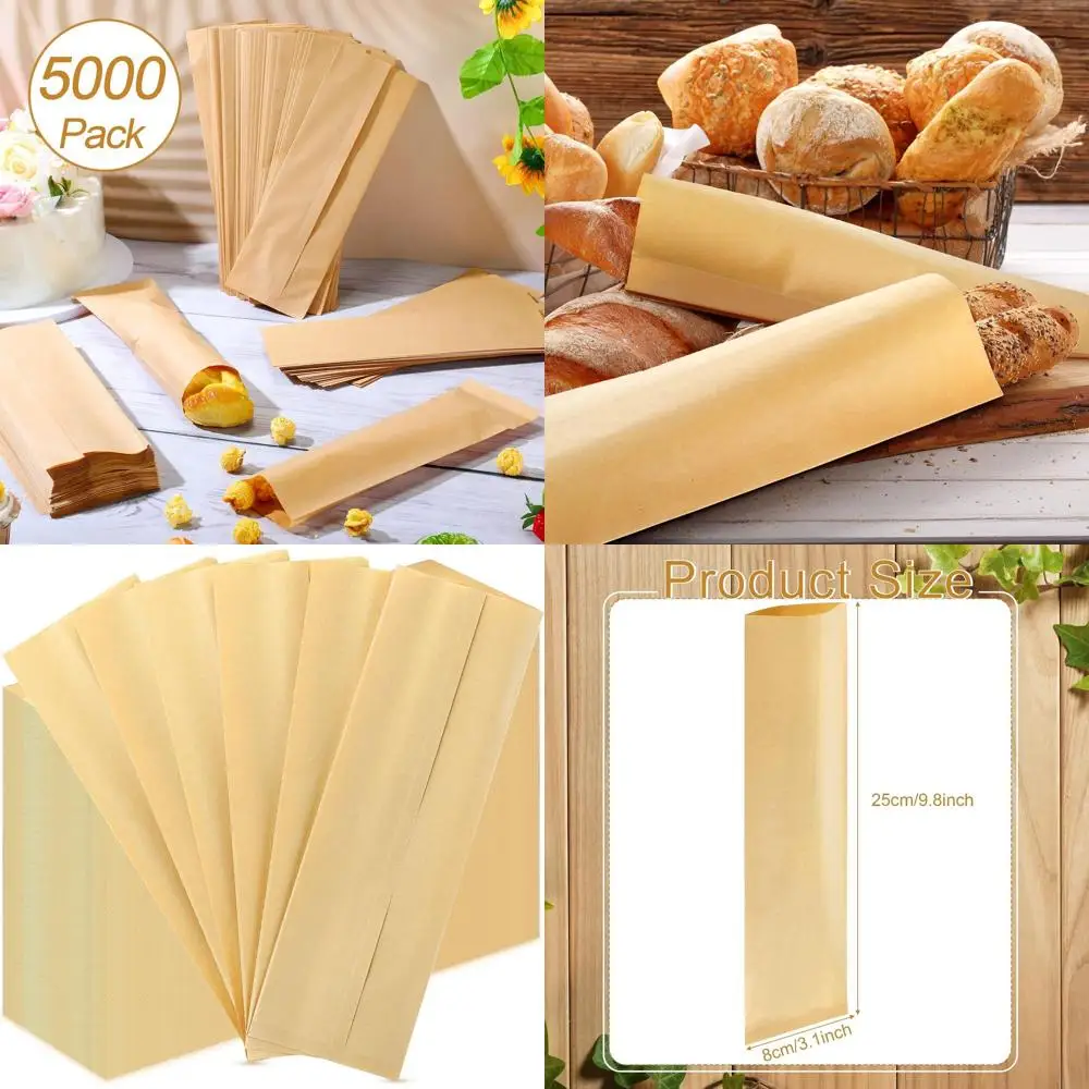 Bolsas de Papel Kraft Marrón para Almuerzo, Paquete de 5000, 3.1x9.8 Pulgadas, Aptas para Pretzels, Galletas, Productos de Panadería y Cubiertos