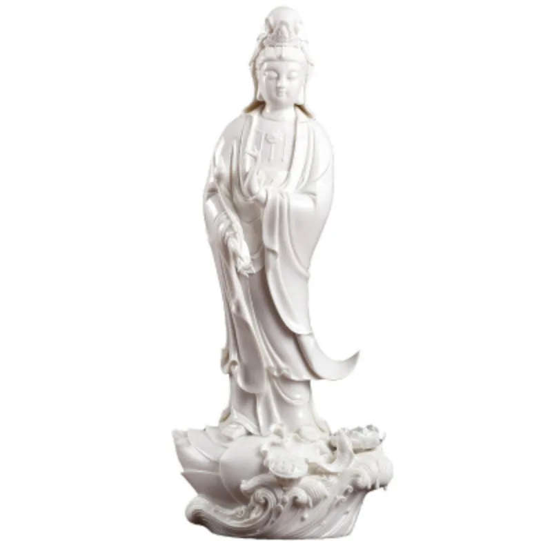 Ceramic sculpture crafts, white porcelain Lilian Guanyin Bodhisattva Buddha statue ornament