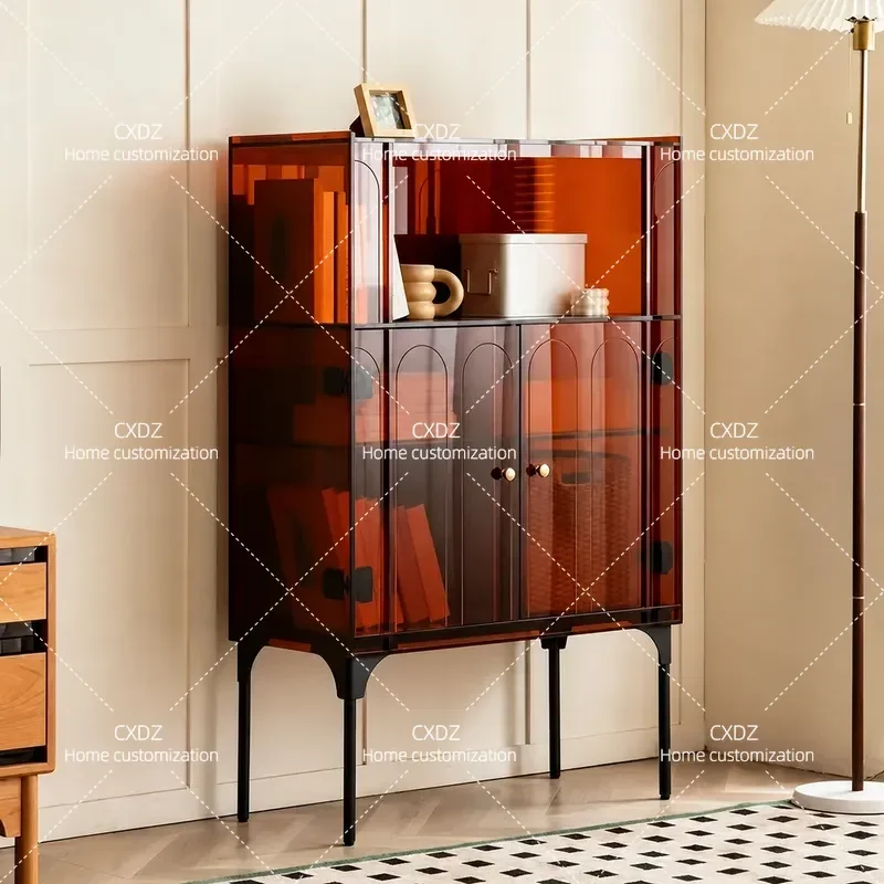 Modern Acrylic Side Cabinet Entrance Storage Unit Light Luxury Living Room Sofa End Table Wall Mounted Wine Rack Household