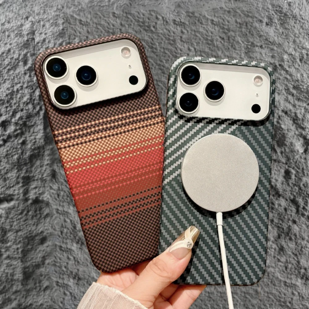 Für MagSafe Carbon Faser Telefon Fall Für IPhone 17 Air 16 15 14 13 12 Pro Max Drahtlose Ladung Ultra dünne Stoßfest Schützen Abdeckung