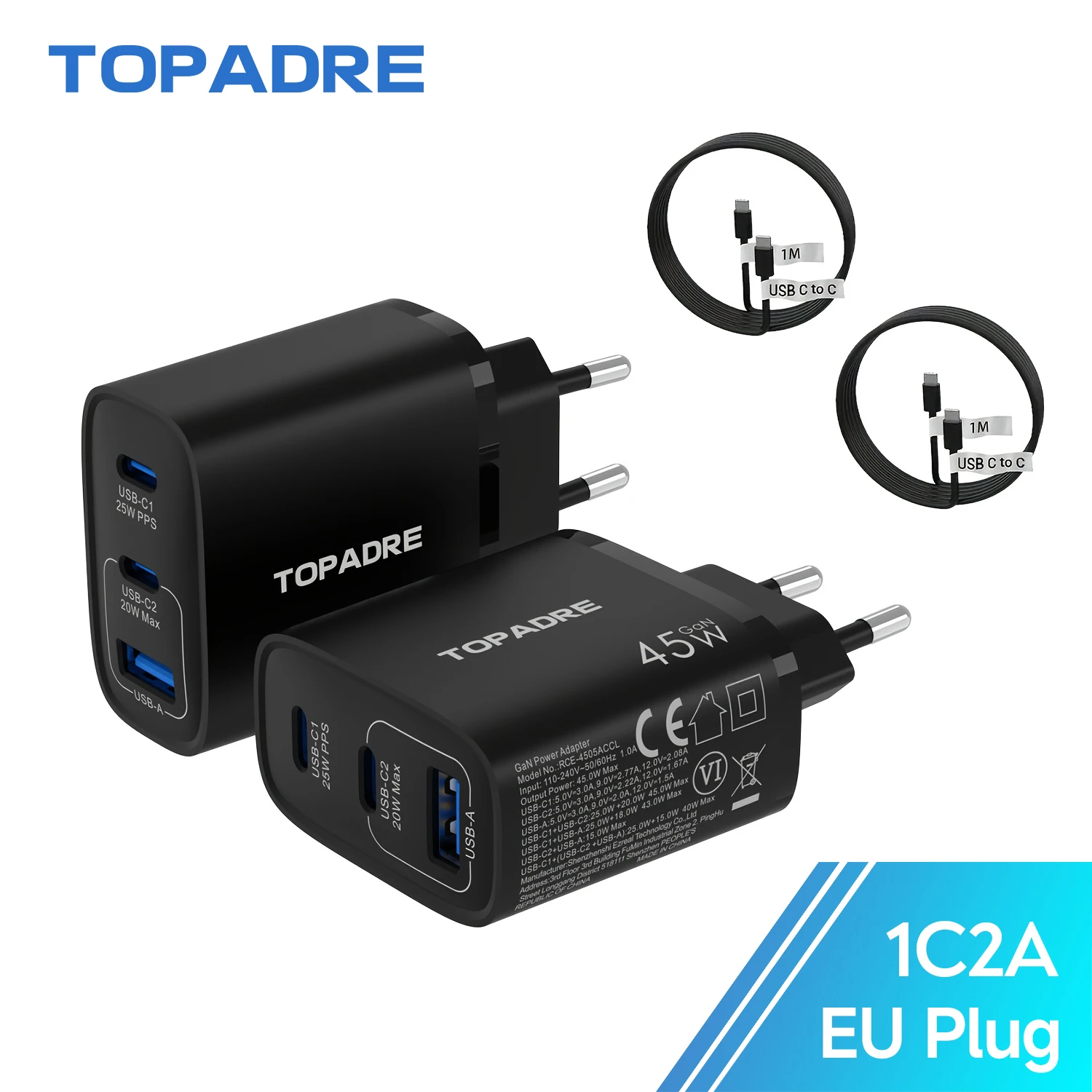 2er-Pack 3in1 45W USB-Ladegerät Schnellladung QC 3.0 Wandladung für iPhone Samsung Xiaomi Mobile EU US AU Steckeradapter Reise