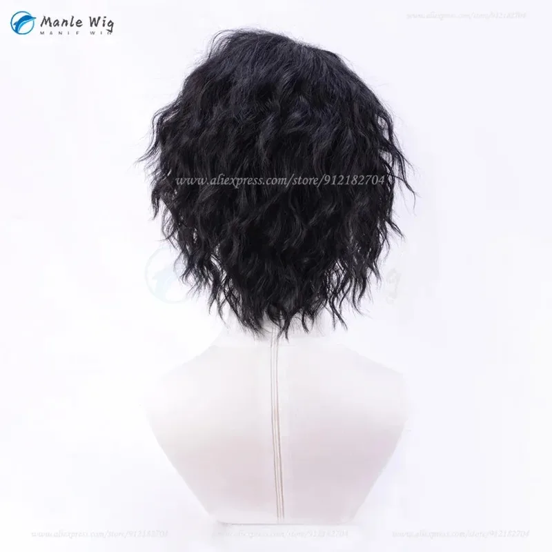 qq681Anime Wigs Short Wave Black Fluffy Sakusa Kiyoomi Cosplay Heat Resistant Hair Halloween Wig + Wi