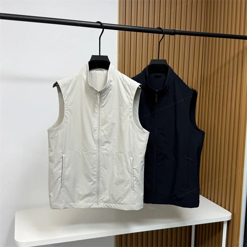 

Elastic Breathable Water-Resistant 3D Tailored Men's Faion Casual Stand Collar Vest Summer Thin Stand Fit Zipper