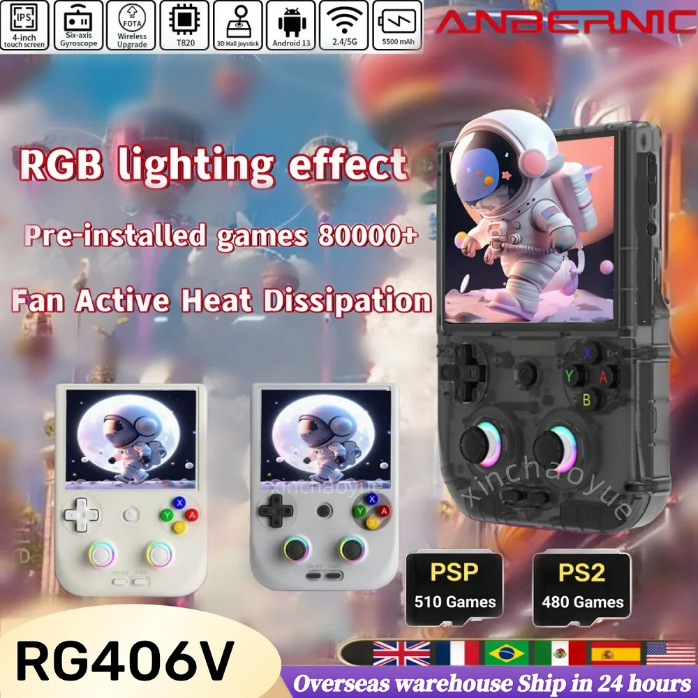 ANBERNIC RG406V Retro Handheld Game Video Player Console 4-inch IPS screen Android 13 Bluetooth WIFI 8G+128G 512G PSP PS2 Gift