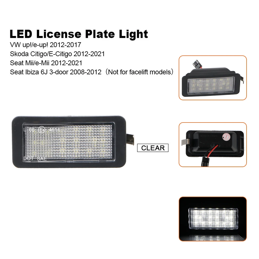 Car License Number Plate Lights LED 5700K For VW up!/e-up! Skoda Citigo/E-Citigo Seat Mii/e-Mii Ibiza 6J 3-Door Tail Light