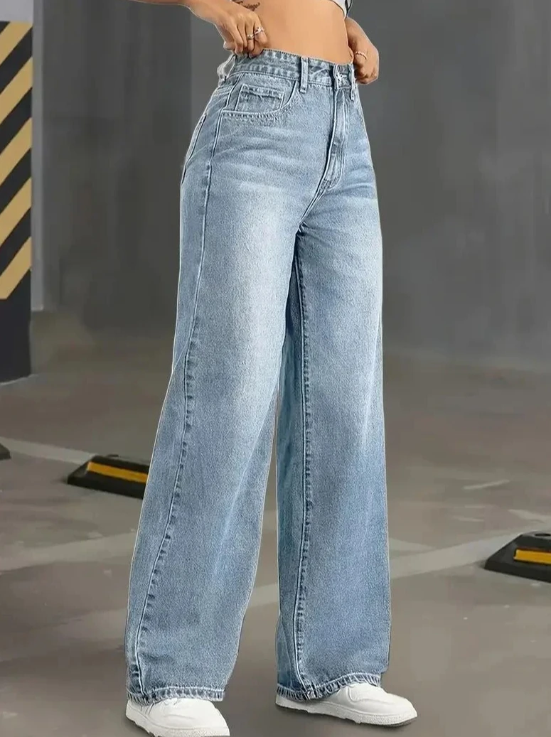 

Джинсы для женщин Классические синие эластичные прямые брюки Простой дизайн Эластичные джинсовые брюки в стиле ретро Джинсы Y2k