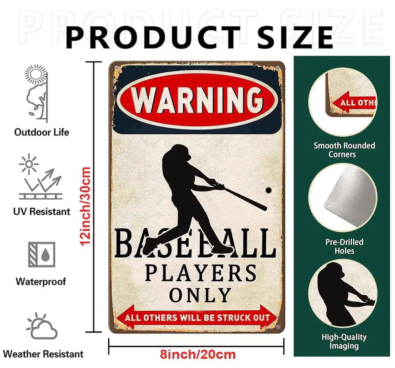 WEYCRSU Funny Boy;s Baseball Gifts Baseball Sign Warning Baseball Players Only Tin Metal Sign for Boys Room Bedroom Decoration