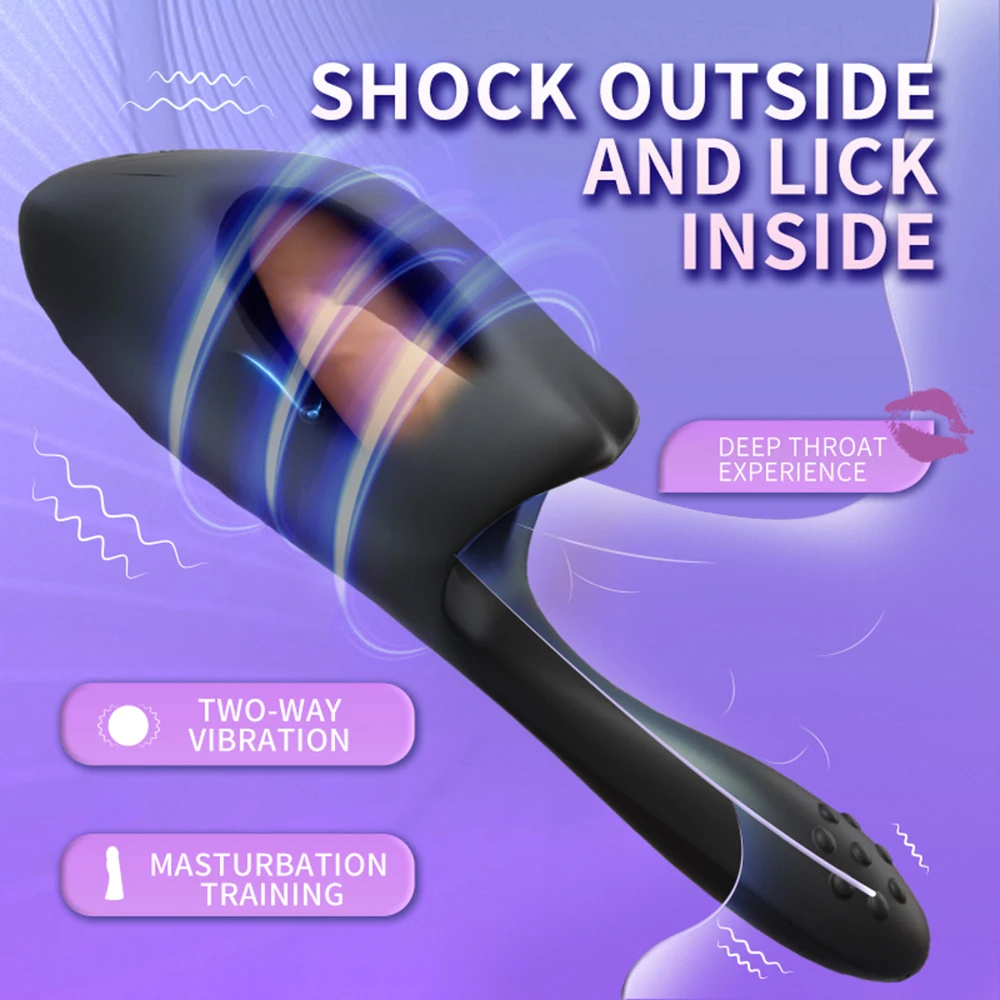 Automatic Male Masturbator Cup Tongue Licking 10 Speed Vibrator Penis Delay Trainer Massager Glans Stimulate 18+ Adult Sex Toys