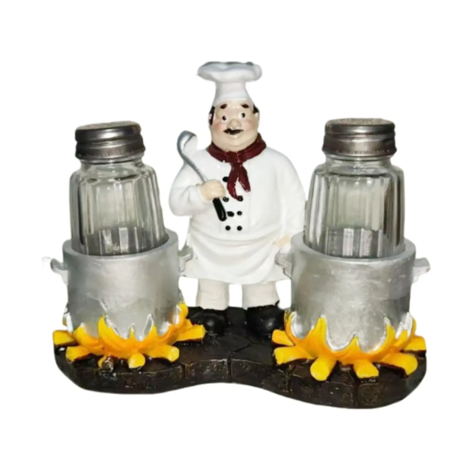 

and Pepper Shakers Set Holder Resin Refillable Decorative Chef Figurine and Pepper Pots for Kitchen Bakery Hobbyist