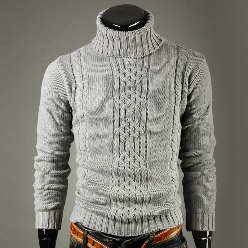 

Thiened High Collar Men's Knitted Sweater Long Sve Warm Trendy Youth Faion Polyester Fiber Casual Wear Autumn Winter
