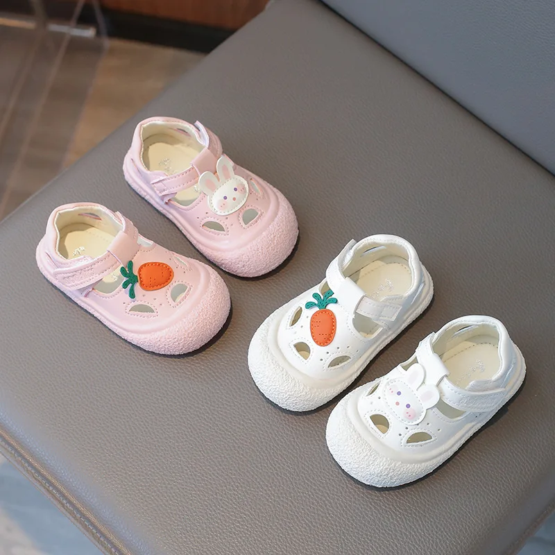 2024 Summer New Children Sandals for Girl Fashion Cute Rabbit Learning Walking Anti-kick Soft Sole Cut-outs Versatile Beach Shoe