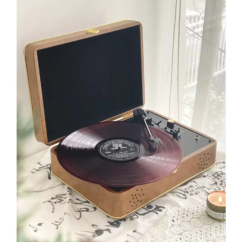 HY-T01X 2025 قابل للتخصيص خمر نمط المحمولة جراموفون حزام خشبي محرك القرص الدوار 3 سرعات مشغل تسجيلات من الفينيل