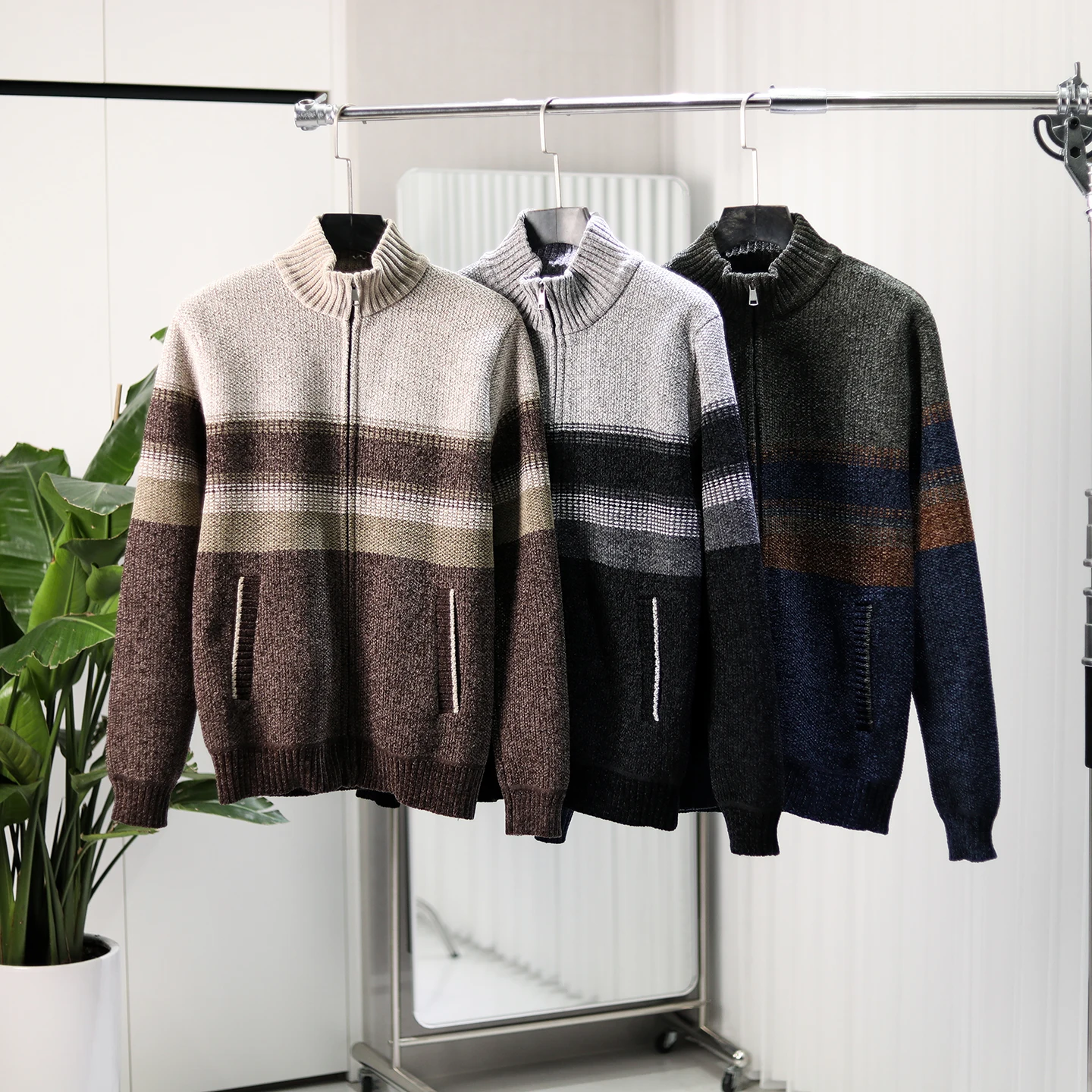 

Мужской вязаный кардиган на молнии с флисовой подкладкой, винтажный, с цветочным узором, шелковым воротником-стойкой, теплый, повседневный, с длинными рукавами, верхняя одежда из полиэфирного волокна