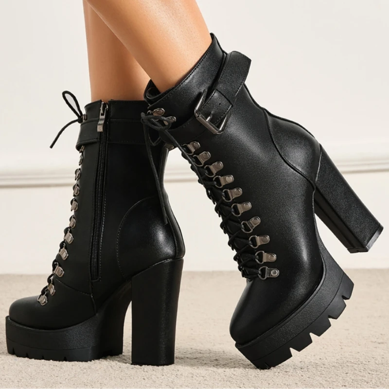 

Черные женские ботильоны на платформе, весна-осень 2026, мотоциклетные ботинки, 2026, вечерние туфли на высоком каблуке с пряжкой, танцевальная обувь