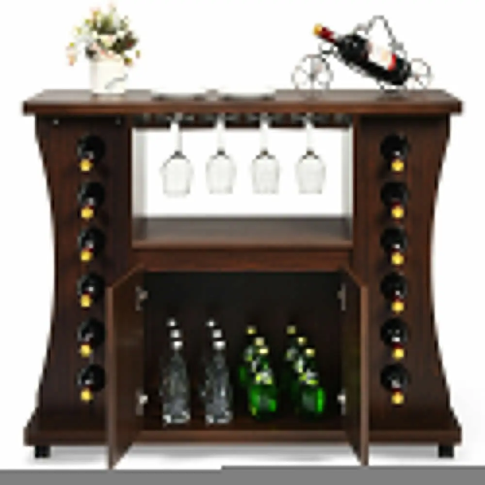 Rollend buffetdressoir Houten baropbergkast met wijnrek en glazen houder