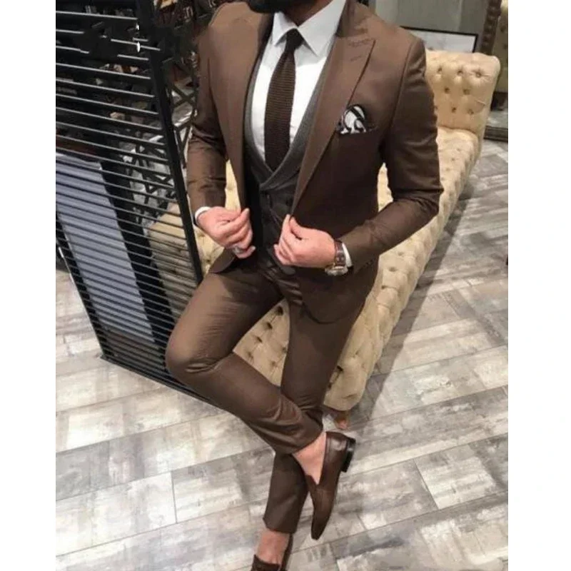 Wedding Suits For Men Italian Slim Fit Groom Tuxedos American Style Business Groomsmen Jacket With Vest Pants Fashion 3 Pcs