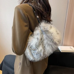 Fur Women's Small Tote Bag Fashion Autumn Winter Bag for Women Plush Handbags Cute Chain Shopping Bag Plush Shoulder Bag