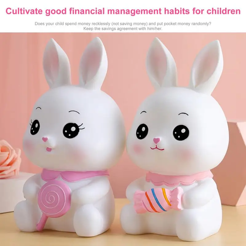 Bunny Coin Bank Cute Change Box Desk Figurine Shatterproof Cartoon Rabbit Banks Kids Bunny Saving Money Jar Animal Figurine For