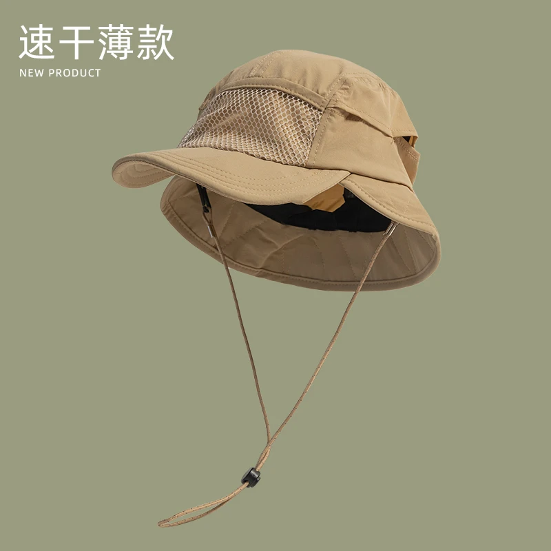 Japanese Outdoor Camping Sun Protection Bucket Hats Women Summer Thin Quick-drying Breathable Neck Protection Men\'s Caps