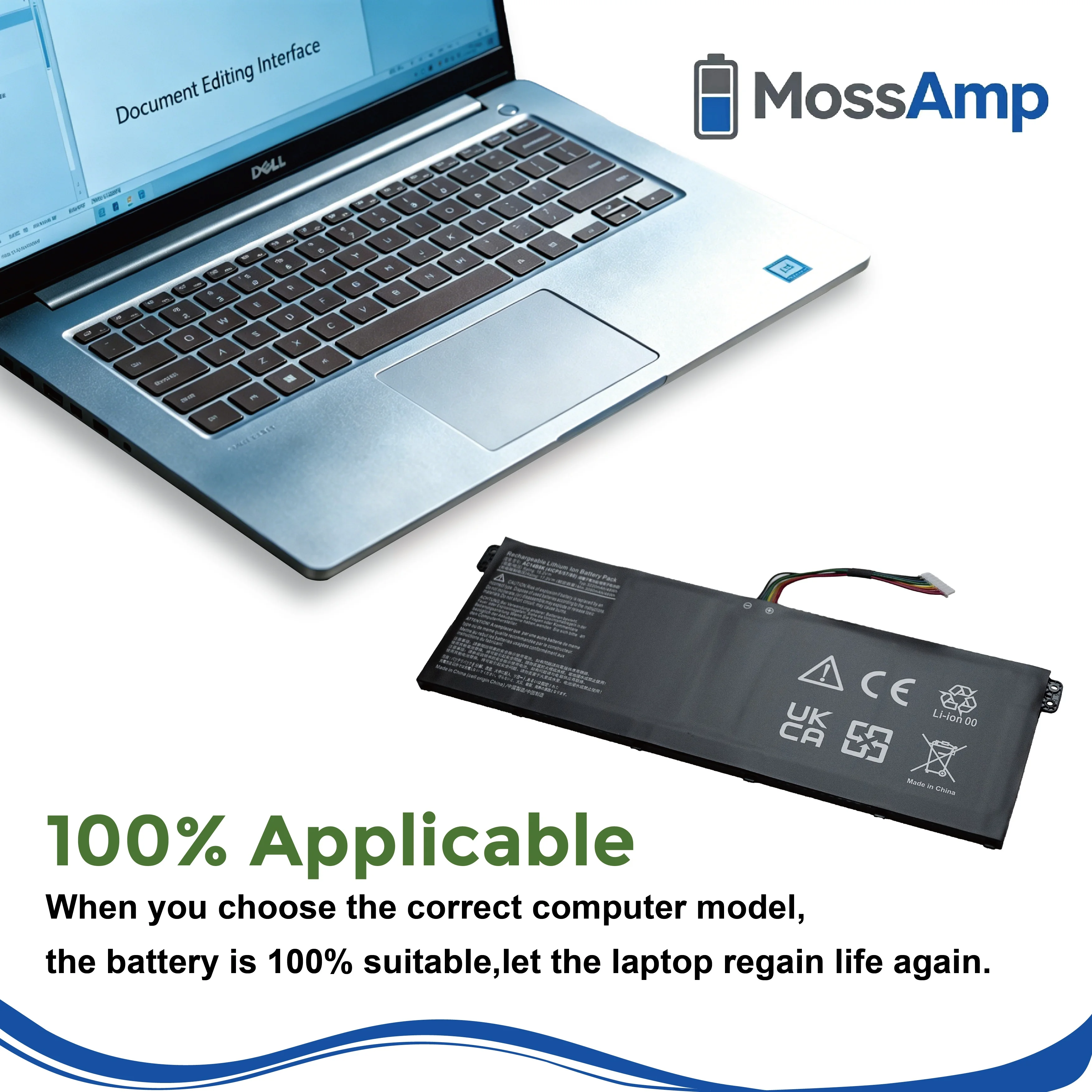 MossAmp AC14B8K Laptop Battery for Aspire Swift Chromebook Nitro E3-111 ES1-511 ES1-520 ES1-531 ES1-731 V3-371 V3-111 3 SF314-51 - view 5